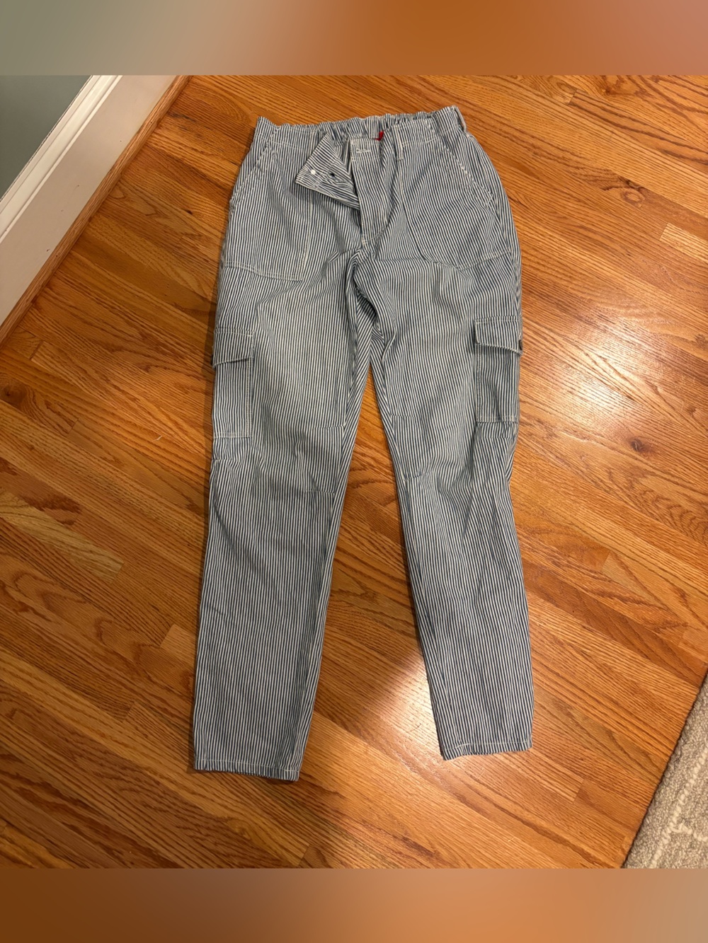 Dickies women’s Slim Straight Navy and White Pinstripe Jeans